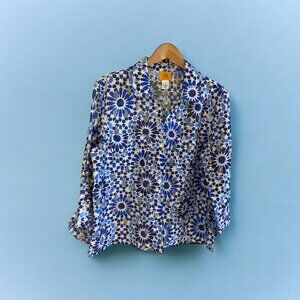 Ruby Rd Womens Shirt Size 14 Blue White Floral Button-Up Lightweight Cottagecore